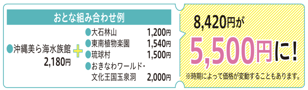 美ら海とくとく5パスポート美ら海水族館と４つの施設の組み合わせ例